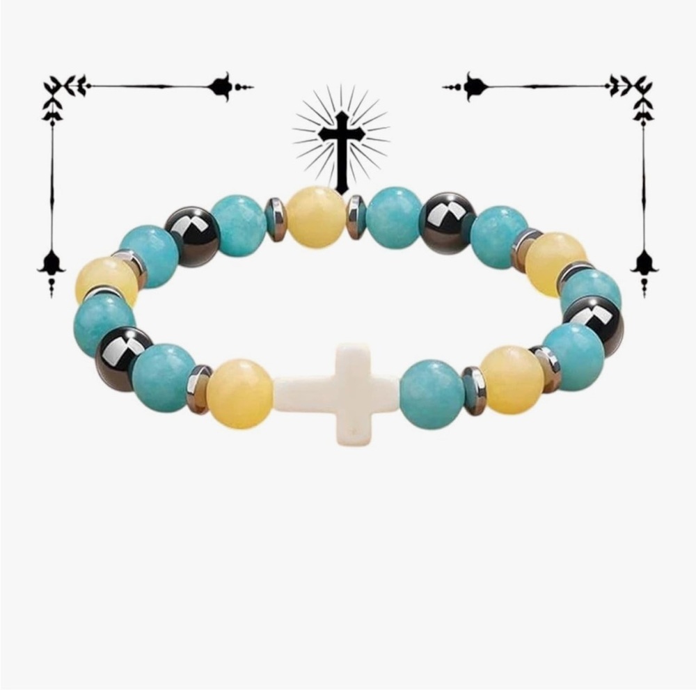 Multicolor Beaded Bracelet with Cross Charm